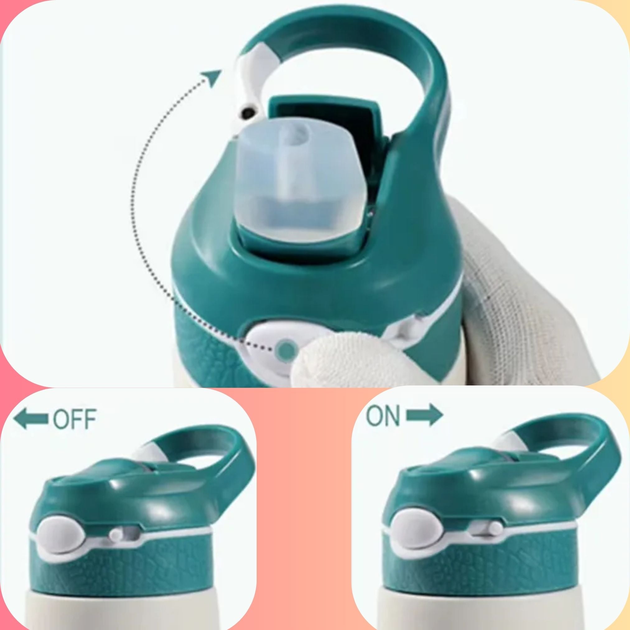 Kids 400ml Animal Thermos Water Bottle with Straw Lid